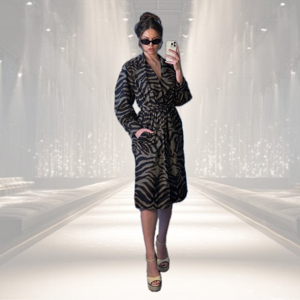 1984 YSL Rive Gauche Zebra Safari Trench Coat Dress